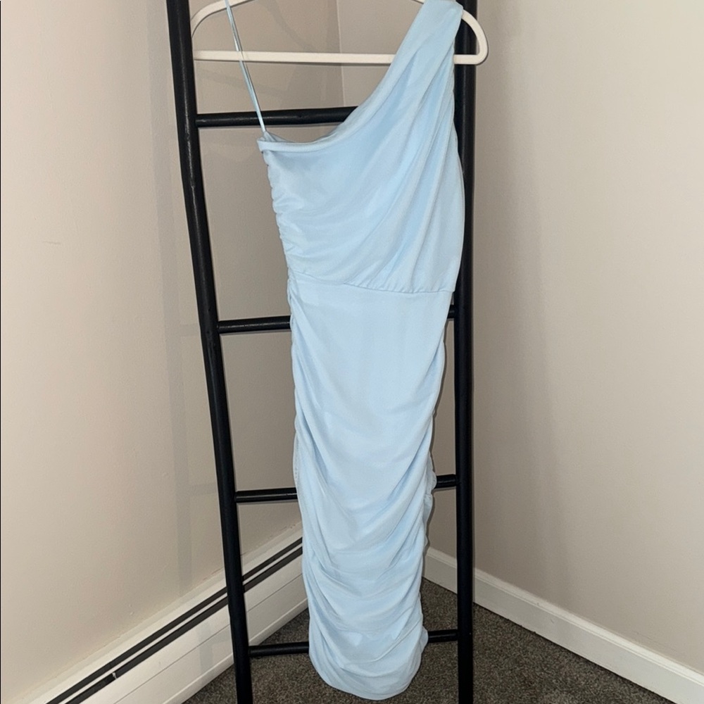 Elegant Light Blue One-Shoulder Dress